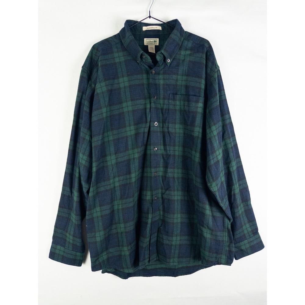 LL Bean Traditional Fit Flannel Shirt Mens XL Black Watch Plaid Vintage Heritage